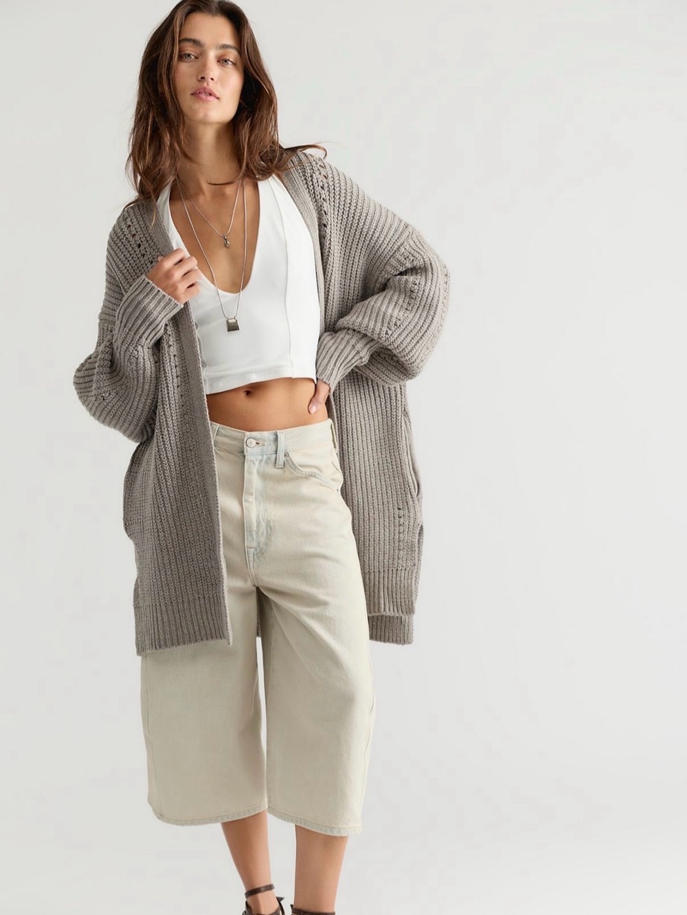 Free People Nightingale Cardi in Silver Gleam (S)